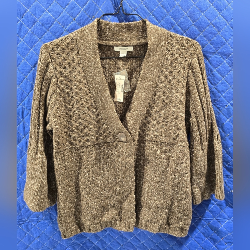 dressbarn Textured Brown Cardigan Sweater